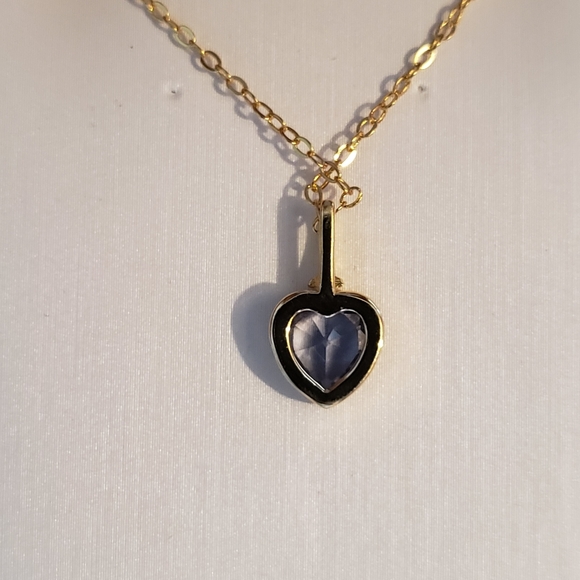Swiss blue topaz heart diamond gold necklace - Picture 3 of 4